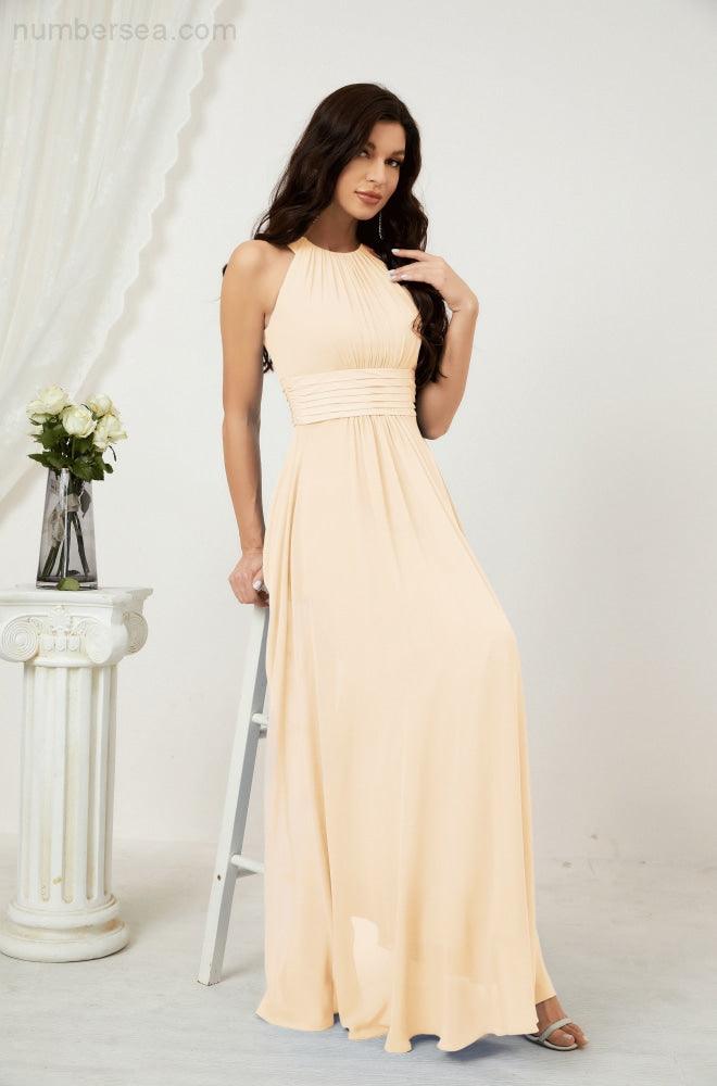 Sunnderly Formal Party Gown Dress Chiffon Halter Long Sleeveless Bridesmaid Dresses SY2802