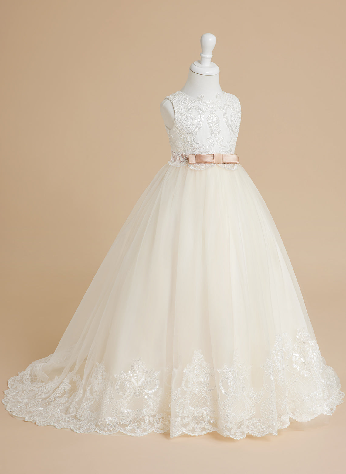 Ball-Gown/Princess Tulle Sweep Train Ivory Flower Girl Dress