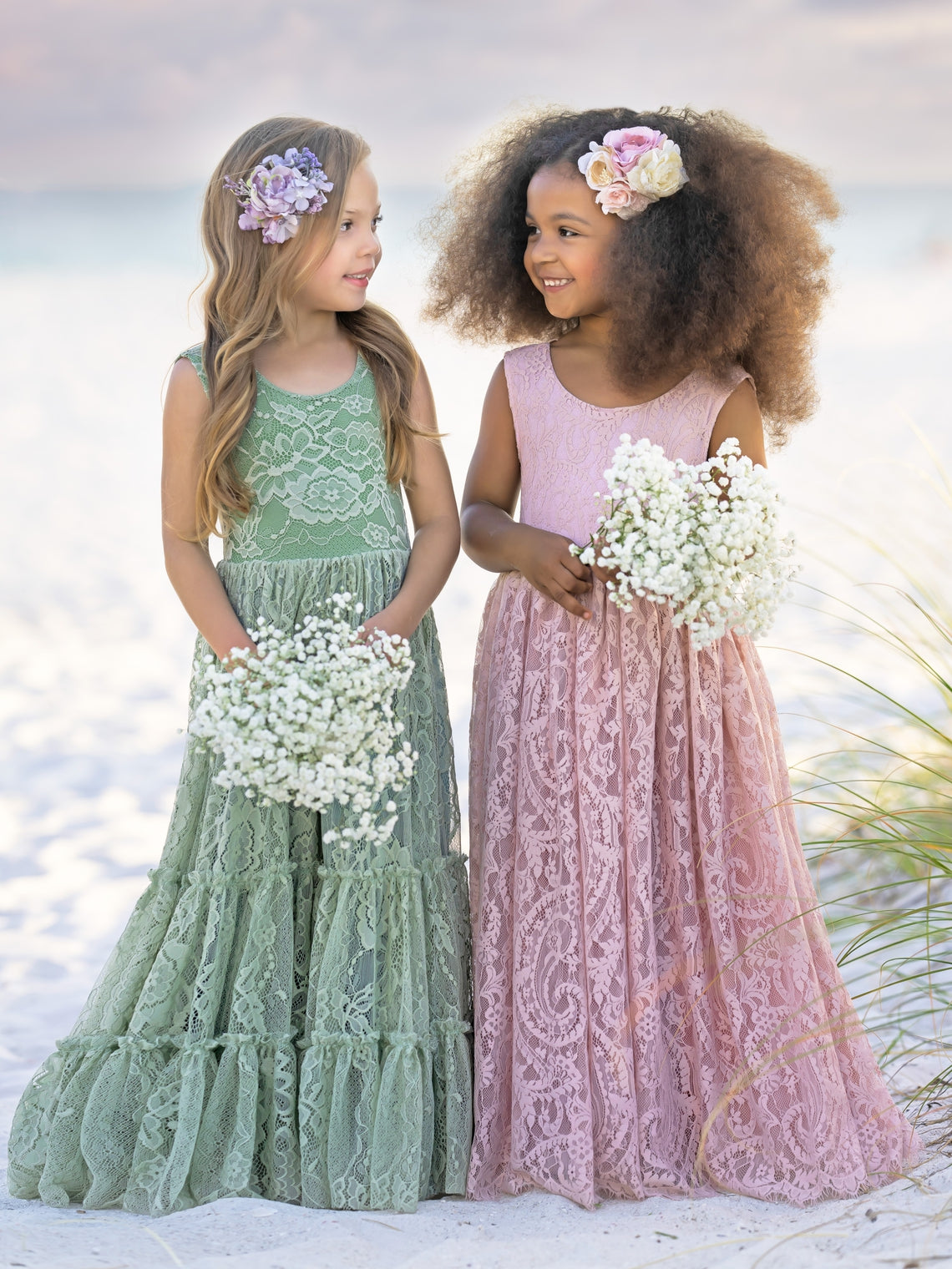 Vestido verde de encaje hasta el suelo (2003227904)