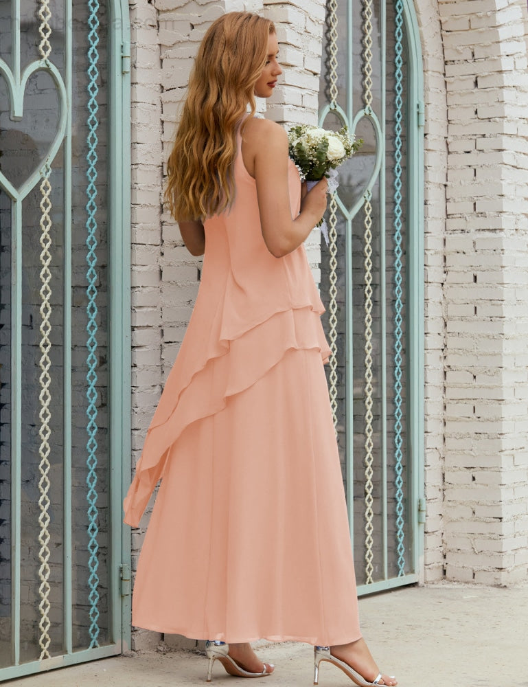 Chiffon Langes Plus Size Kleider für die Brautmutter Formales Brautjungfern-Abschlussballkleid SY28019