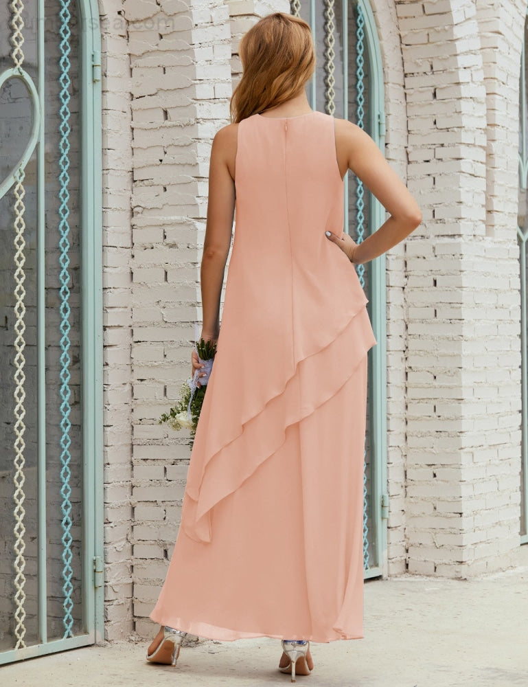 Chiffon Langes Plus Size Kleider für die Brautmutter Formales Brautjungfern-Abschlussballkleid SY28019