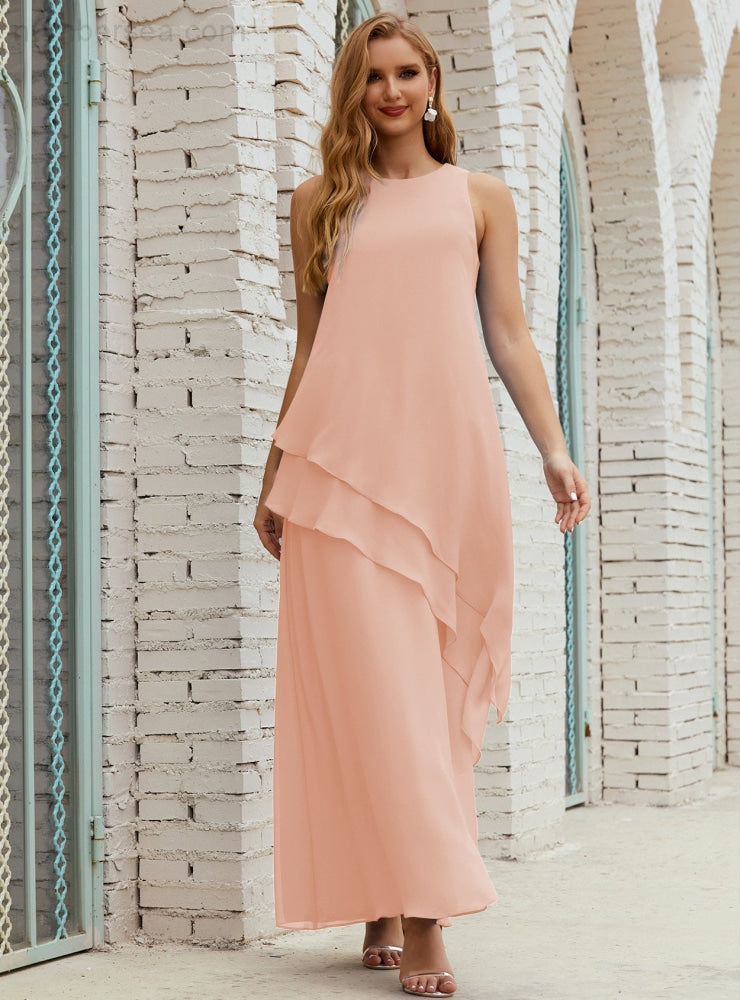 Chiffon Langes Plus Size Kleider für die Brautmutter Formales Brautjungfern-Abschlussballkleid SY28019