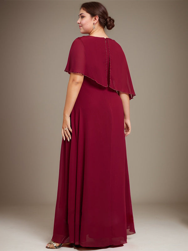 A-Linie U-Ausschnitt Bodenlang Chiffon Spitze Kleid für die Brautmutter mit Pailletten und Perlen
