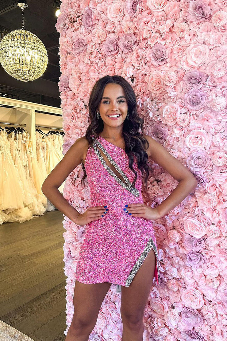Glitzerndes schwarzes One-Shoulder Bodycon-Kurzes Homecoming-Kleid mit Pailletten