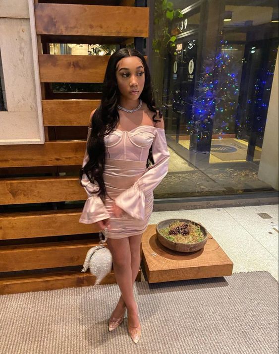 18. Geburtstag Outfit Kleid für schwarze Mädchen enge Homecoming Kleid mit langen Ärmeln Y365