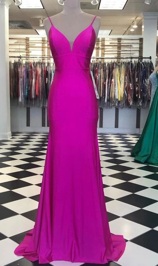 Meerjungfrau Spaghettiträger Fuchsia Ballkleid Elegantes Abendkleid Y730