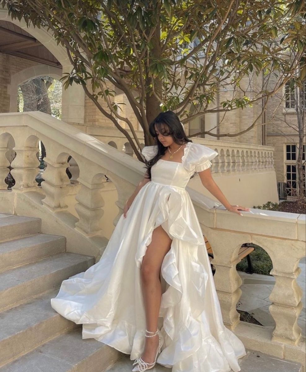 Vestido de novia vintage de satén blanco, vestido de novia blanco Y2373