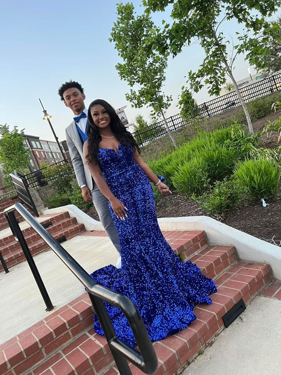 Royal Blue Sequins Mermaid Prom Dress Royal Blue Evening Dress Y6132
