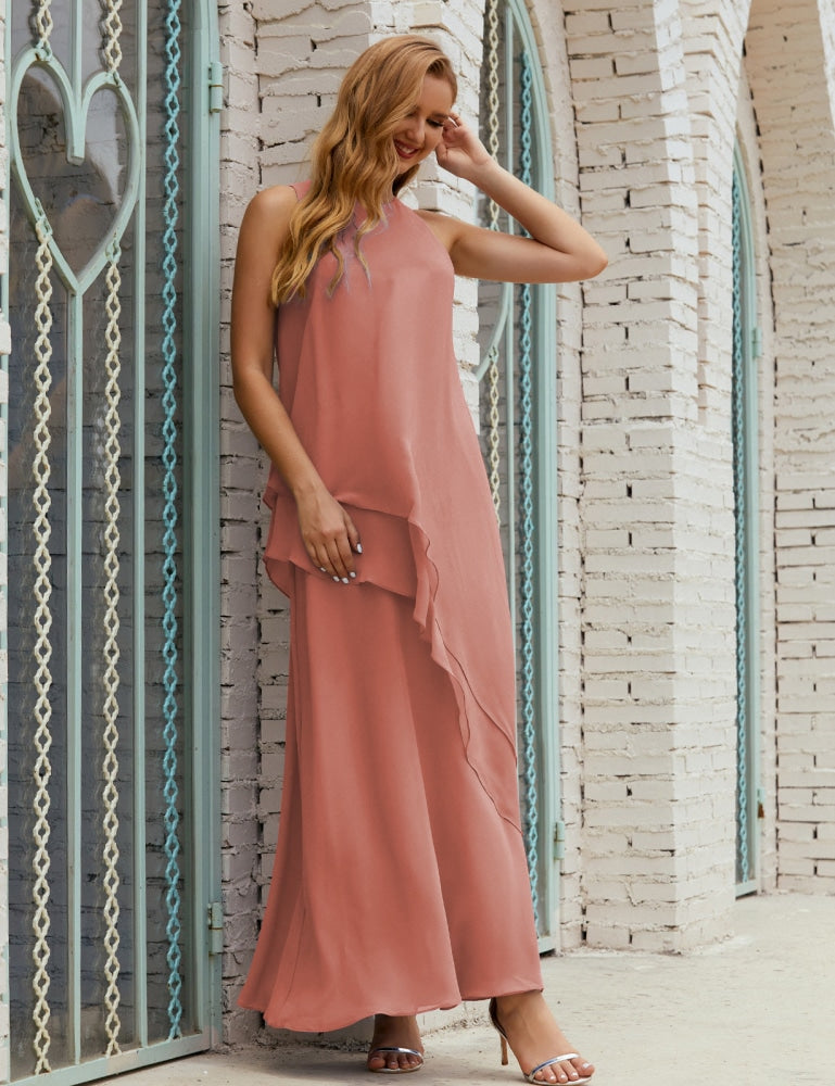 Chiffon Langes Plus Size Kleider für die Brautmutter Formales Brautjungfern-Abschlussballkleid SY28019