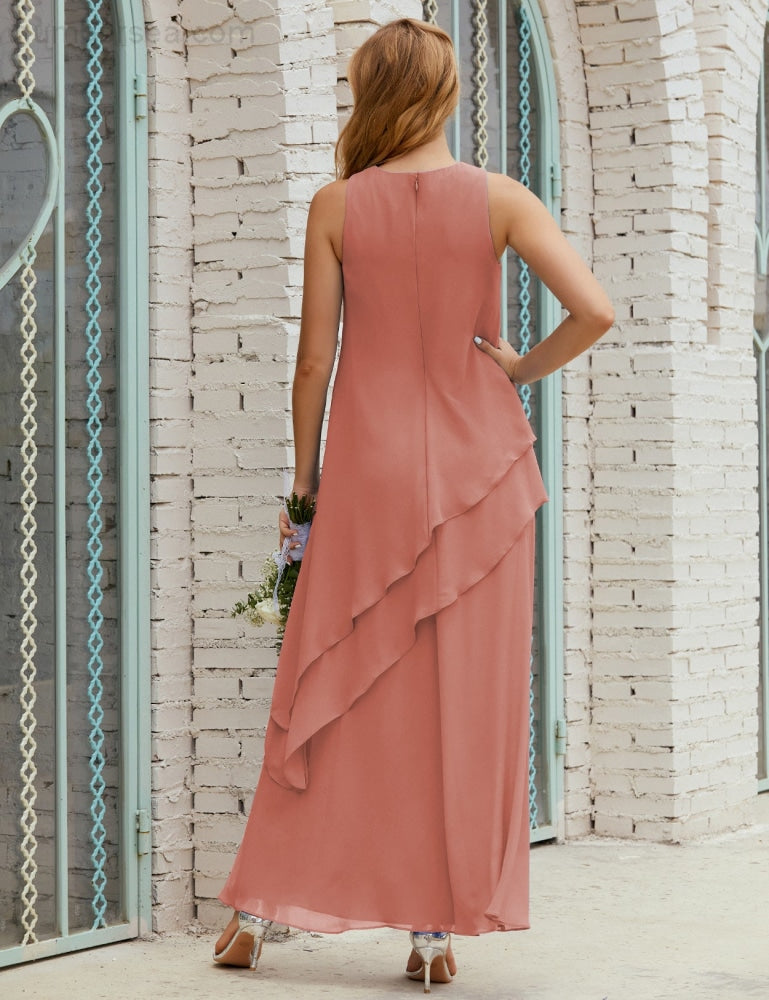 Chiffon Langes Plus Size Kleider für die Brautmutter Formales Brautjungfern-Abschlussballkleid SY28019