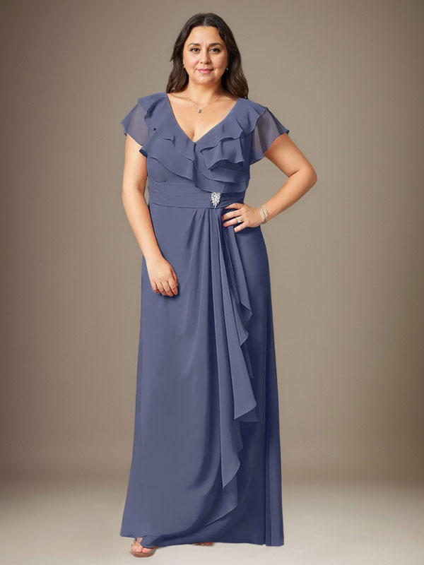 Stormy A-Linien-Chiffonkleid mit V-Ausschnitt und Rüschen