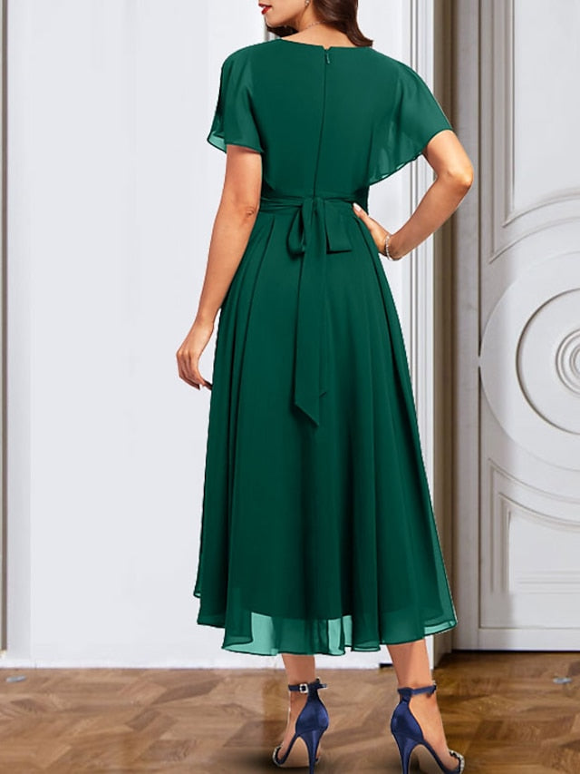 A-Linie/Princess-Linie Chiffon V-Ausschnitt Kurze Ärmel Kleider für die Brautmutter mit Gürtel