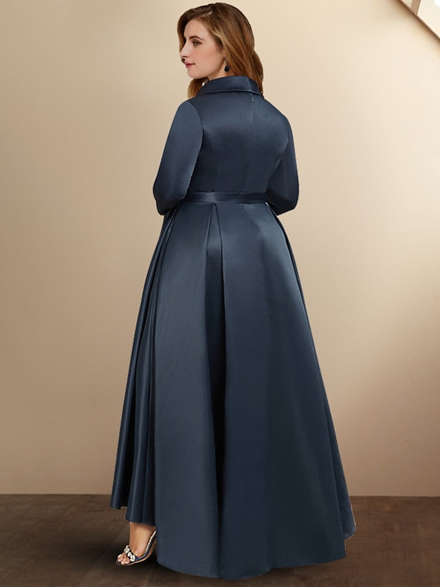 Vestidos asimétricos para madre de la novia con corte A/princesa y escote en V