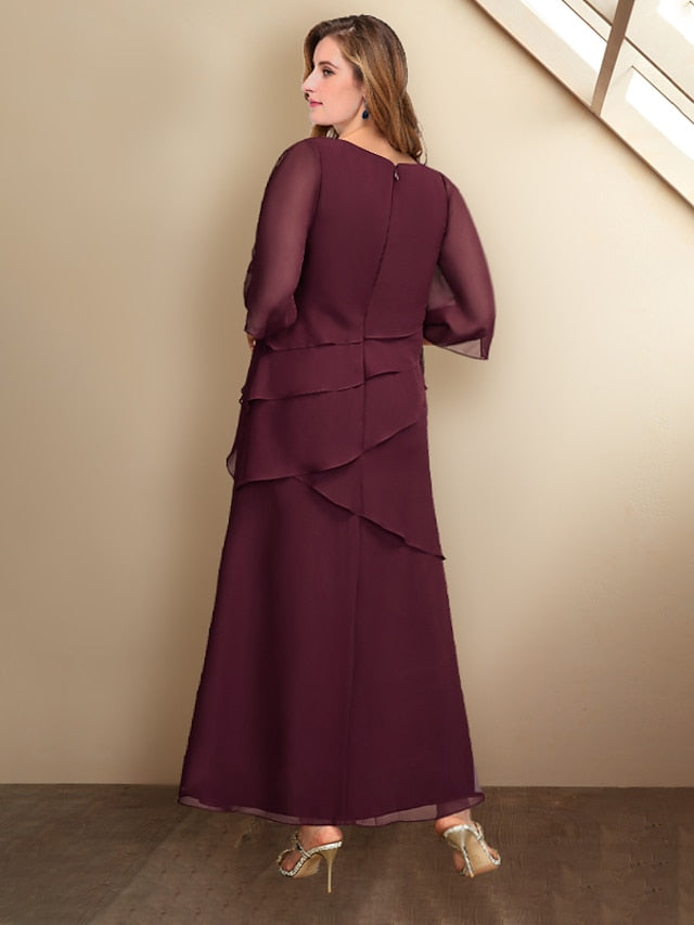 Vestidos de madre de la novia de corte A/princesa con escote joya y largo hasta los tobillos
