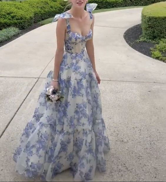 Besonderes Chiffon-A-Linien-Ballkleid mit Blumenmuster Y6721