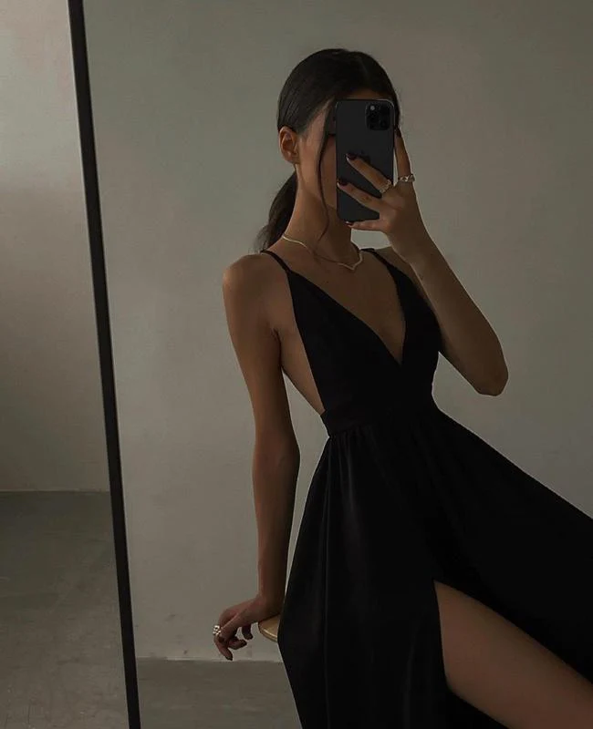 sexy schwarzes langes Ballkleid Abendkleid Y52