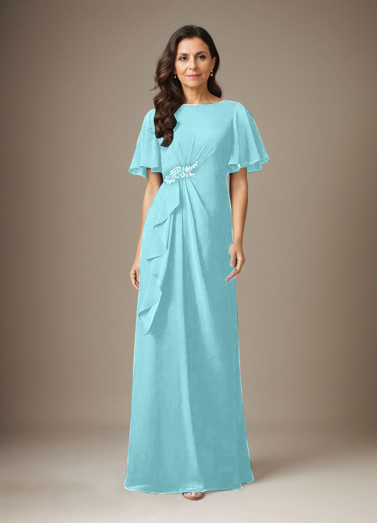 Dunkelmarineblaues Etuikleid aus Chiffon mit Perlen
