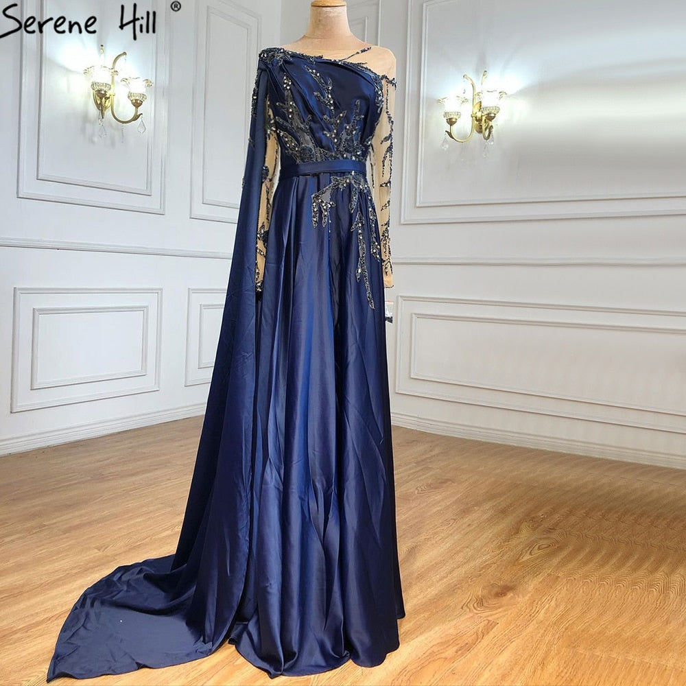 Vestido de noche musulmán verde oliva de un solo hombro con capa y mangas largas, elegante, para mujer, para fiesta de boda, talla grande, LA70985