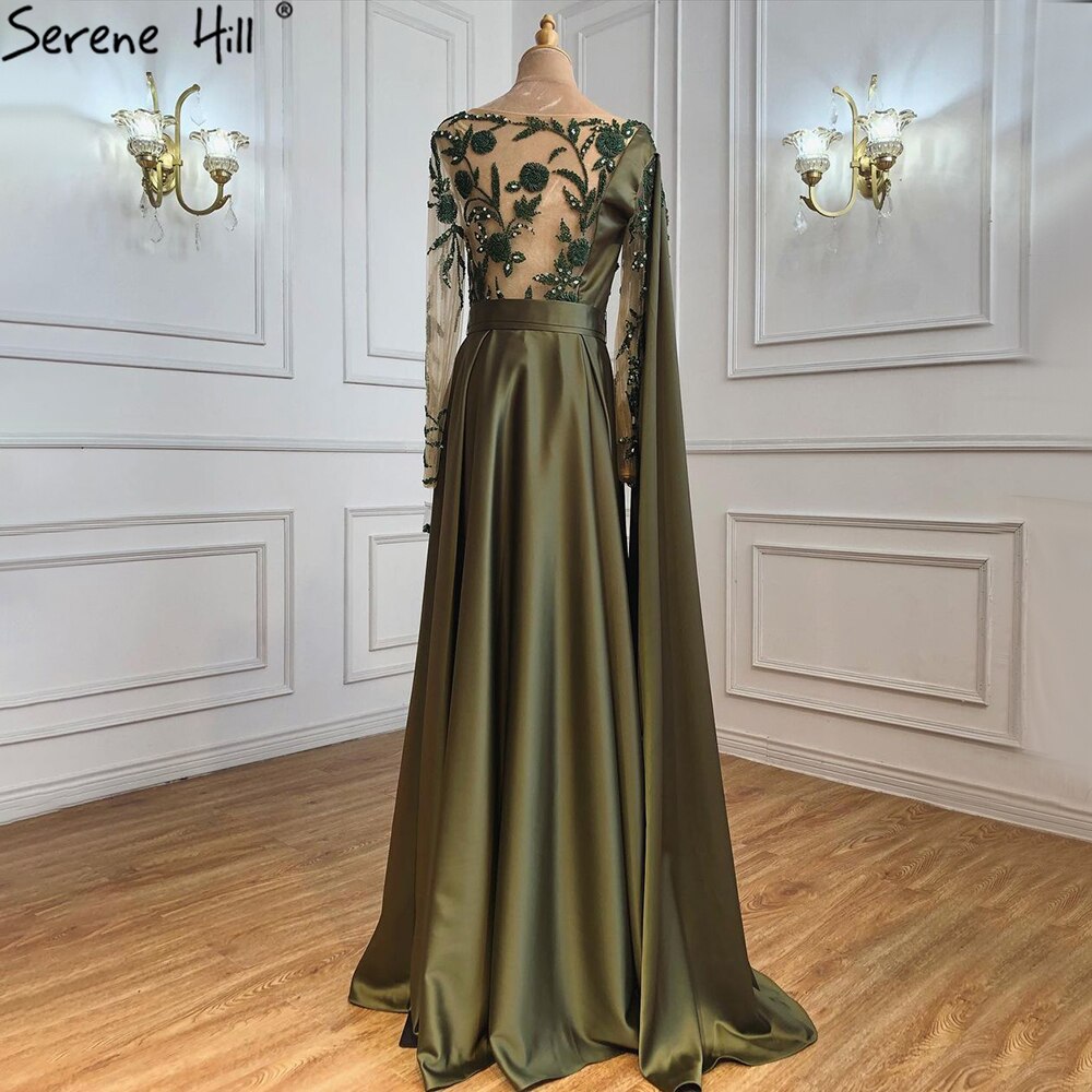 Vestido de noche musulmán verde oliva de un solo hombro con capa y mangas largas, elegante, para mujer, para fiesta de boda, talla grande, LA70985