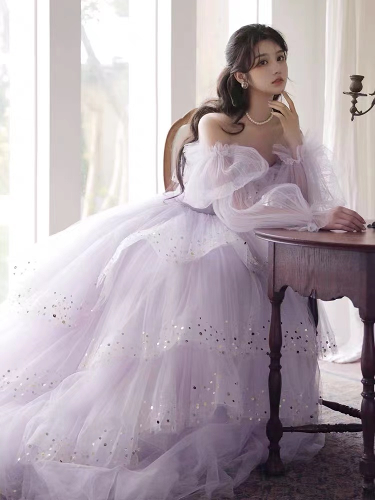 Sparkly Prom Dresses Purple Prom Dresses Robes De Cocktail Off The Shoulder Prom Dresses Long Sleeve Prom Dresses Y2408