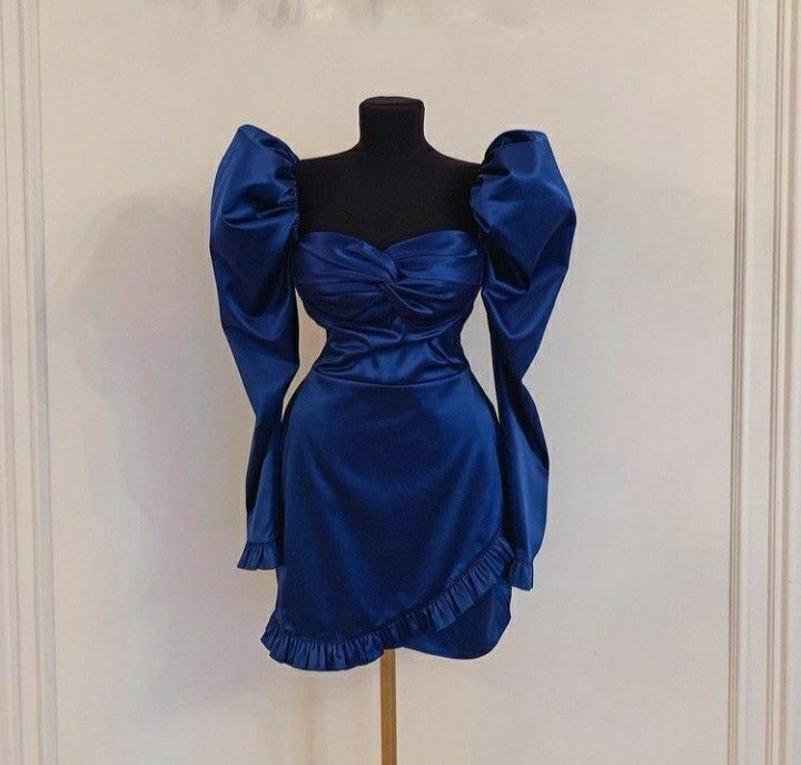 Retro-blaues Homecoming-Kleid mit langen Ärmeln, Y2538