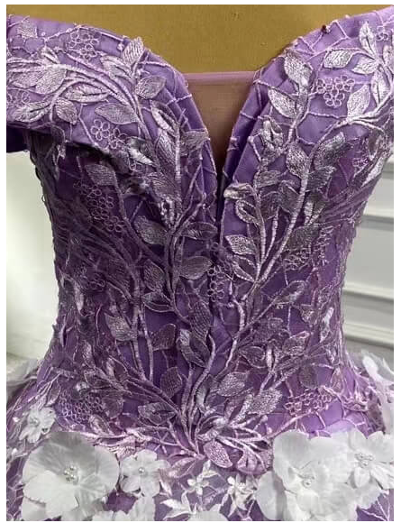 3D Blumen Lila Süße 15 Kleid Weg Von der Schulter Quitte Kleid Luxuriöse Ballkleid Y906
