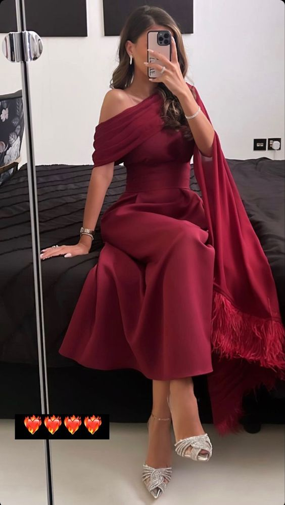 Vestido de fiesta largo de satén burdeos, elegante vestido de noche Y409