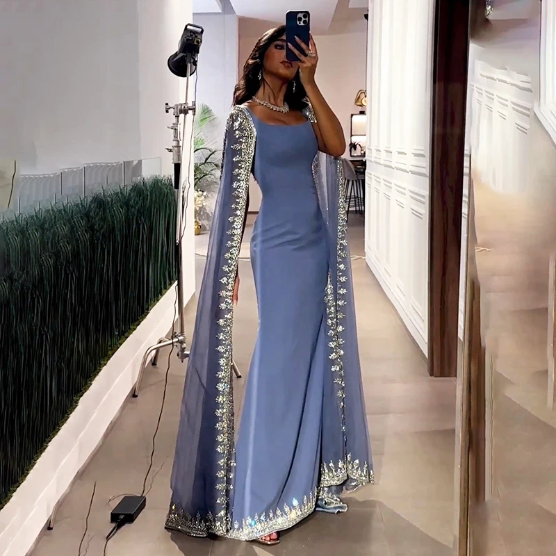 Funkelnde Pailletten-Abendkleider für arabische Frauen, Cape, bodenlang, Meerjungfrau, Abschlussball, Party, Hochzeit, besondere Anlässe, Kleider Y4817
