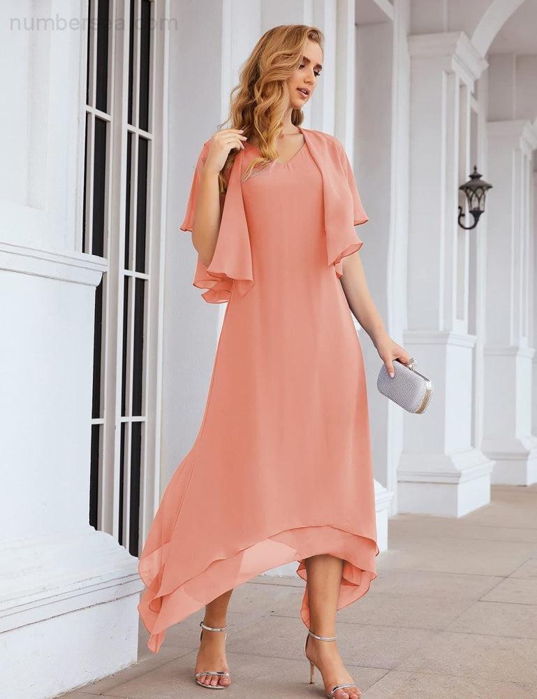 Sunnderly Chiffon-Kleid für die Brautmutter in Übergröße mit Jacke, formelle Kleider für die Hochzeit, SY28073