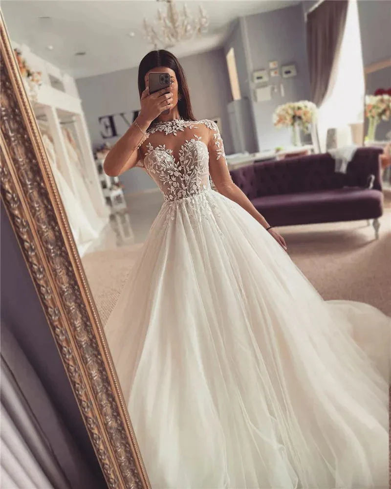 Beautiful A Line Wedding Dresses Gorgeous Lace Appliques Slimming Beautiful Fluffy Princess Style Mopping Beach Bridal Gown 2024-payinti