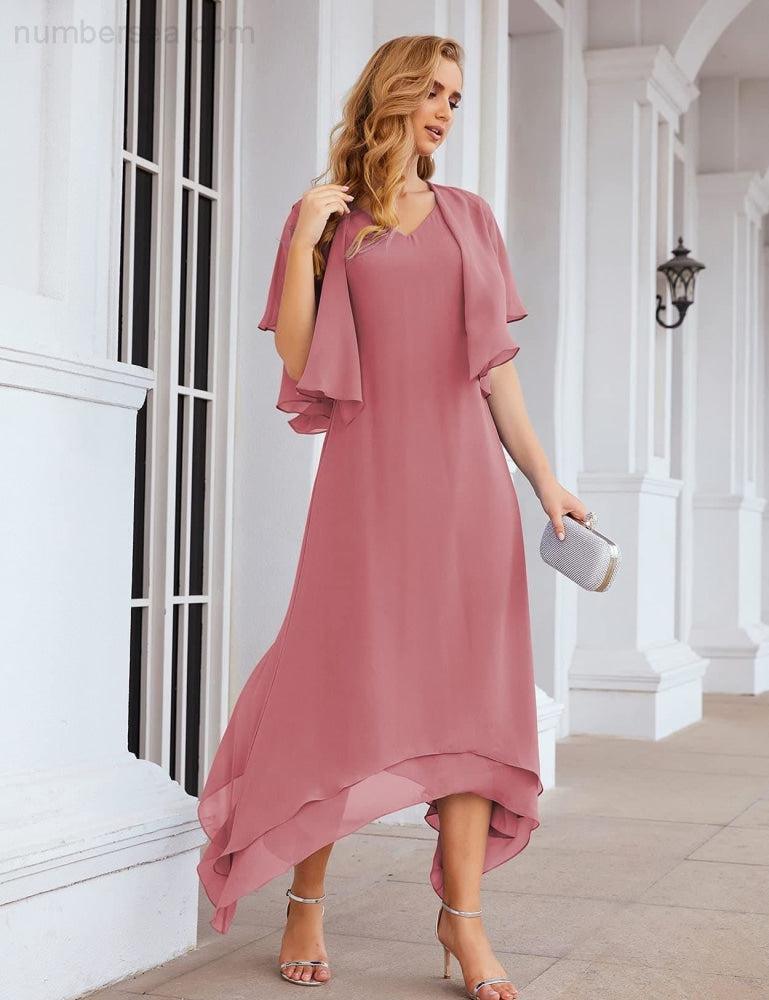 Sunnderly Chiffon Plus Size Mother of Bride Dresses with Jacket Formal Dresses for Wedding SY28073