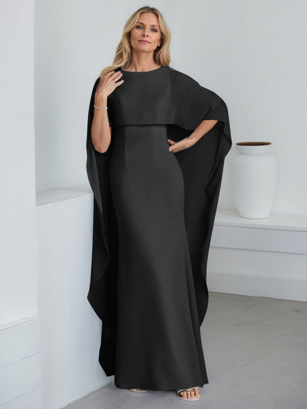 Bodenlanges Etui-Kleid aus Chiffon mit U-Ausschnitt und kaskadierenden Rüschen