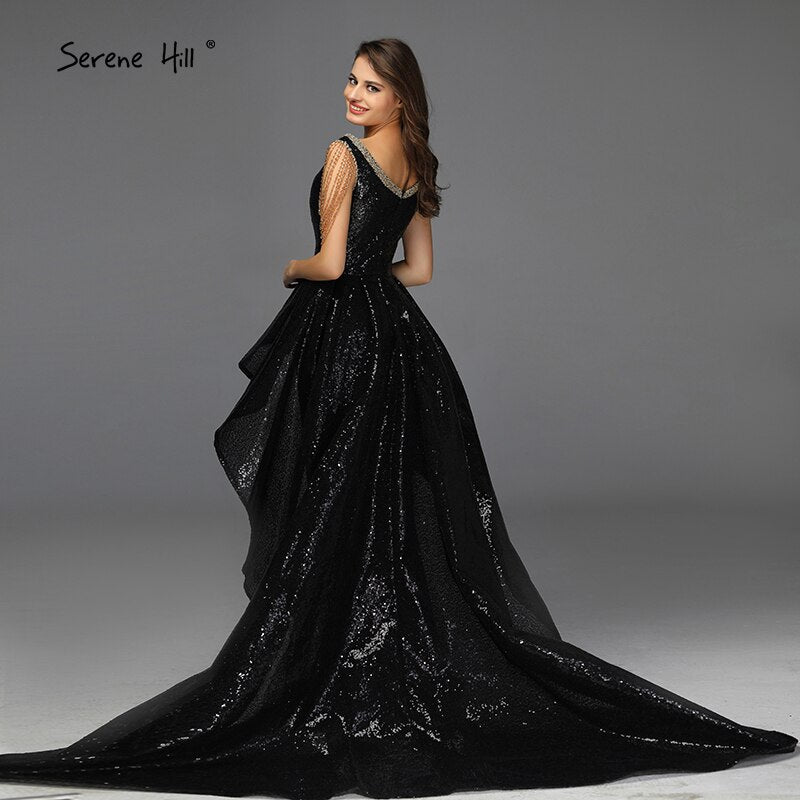 Vestido de noche sexy, sin mangas, asimétrico, negro, con hombros descubiertos y borlas, diseño Dubái, LA60798.