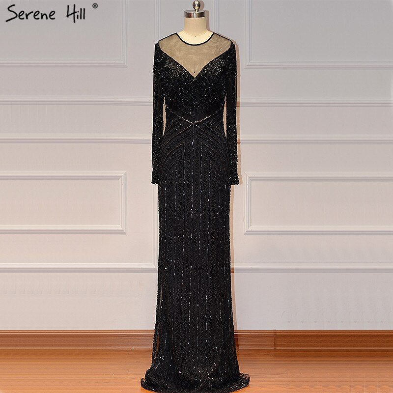 Vestido de noche negro de lujo, sexy, de corte sirena, ajustado, con borlas y mangas largas, en oferta, sin devoluciones ni reembolsos, LA60716