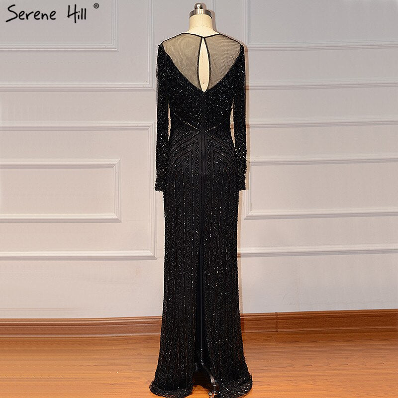 Vestido de noche negro de lujo, sexy, de corte sirena, ajustado, con borlas y mangas largas, en oferta, sin devoluciones ni reembolsos, LA60716