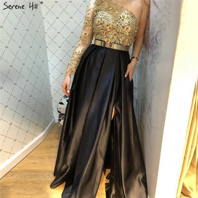 Schwarz Off Schulter Sexy A-linie Abendkleider 2025 Handgemachte Blumen Kristall Satin Formale Kleid LA70038