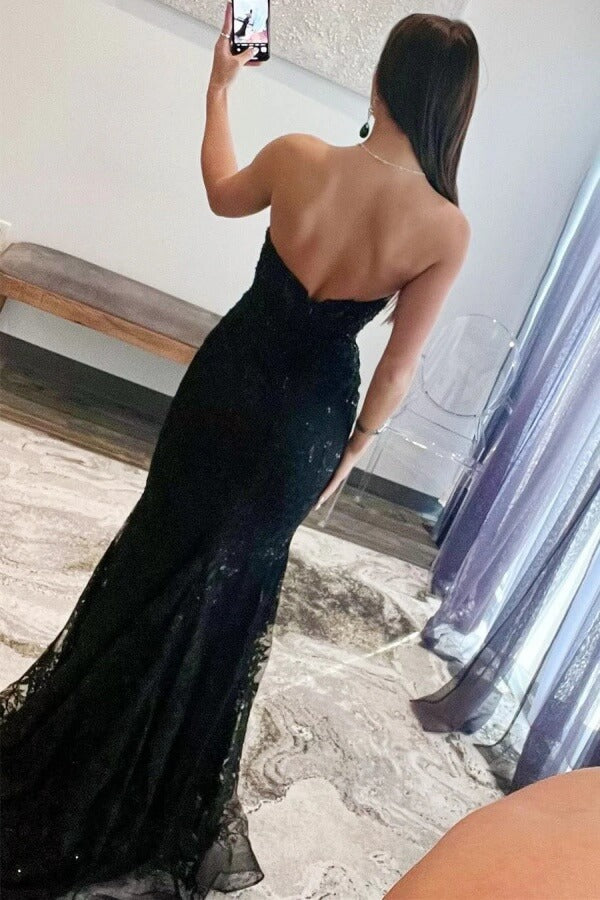 Tulle Mermaid Lace Appliques Sweetheart Keyhole Long Prom Dress