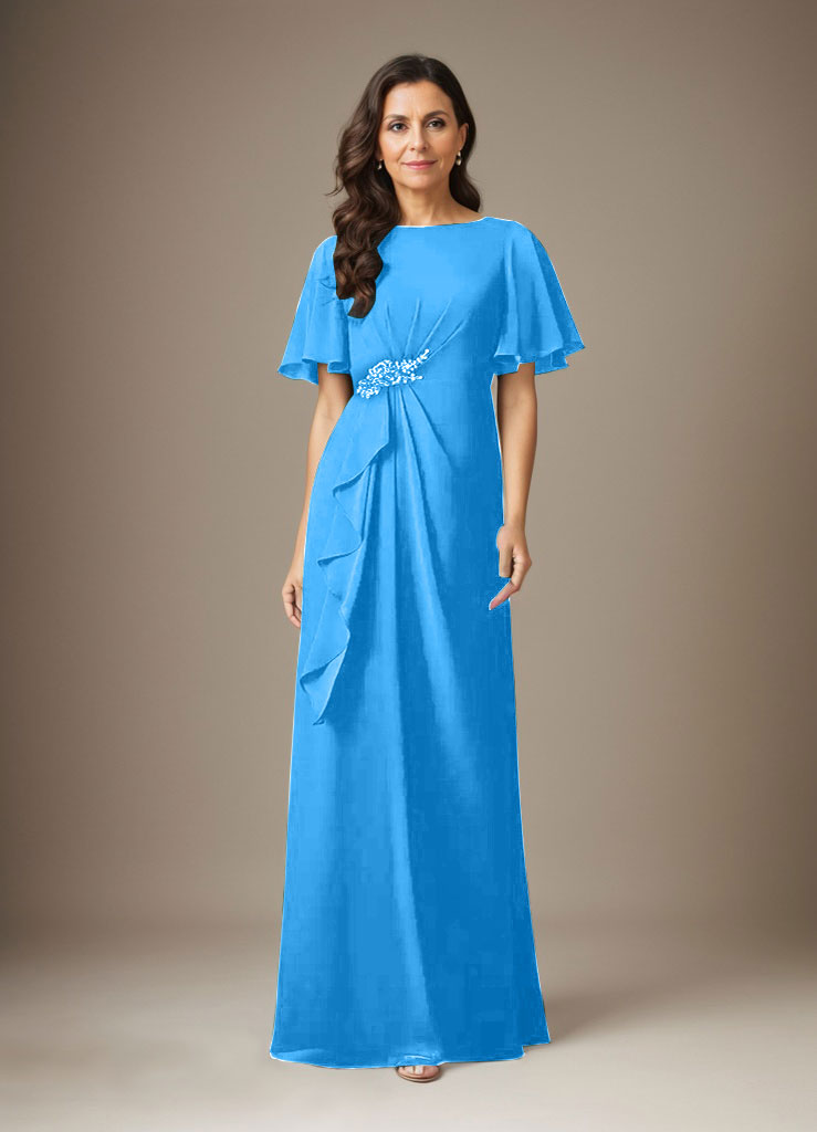 Dunkelmarineblaues Etuikleid aus Chiffon mit Perlen