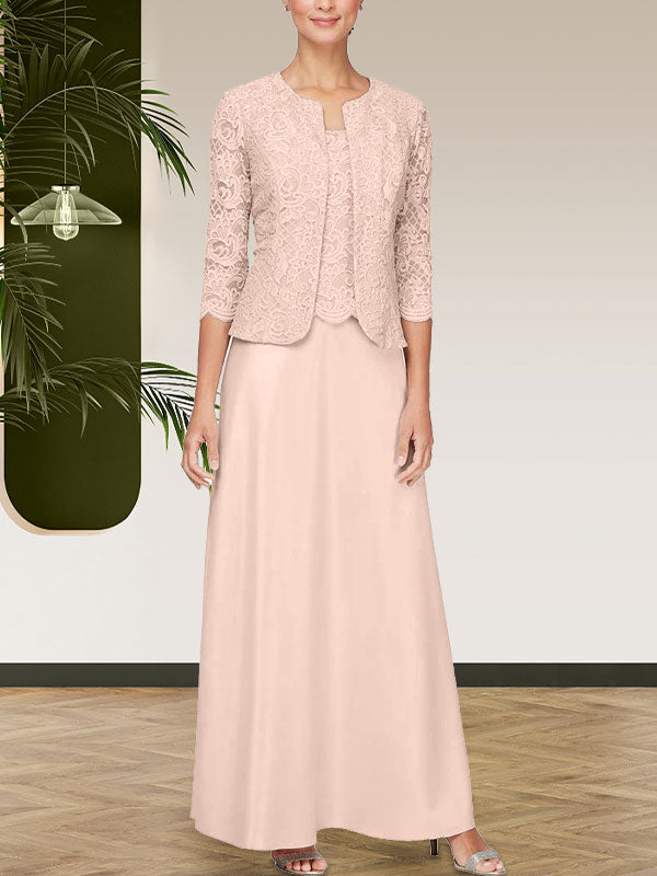 Jackenkleid aus Glitzerspitze und Satinrock mit offener Jacke