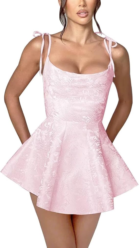 Vestido de fiesta corto de satén sin mangas con tirantes finos y corte en A para el regreso a casa. Vestidos de fiesta de jacquard.