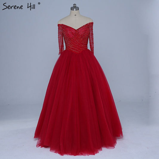 En oferta, sin devolución ni reembolso, escote barco, cuentas, lentejuelas, tul, vestido de noche, rojo vino, sexy, vestido de novia, vestido de noche, bata de noche 2025, foto real LA6393