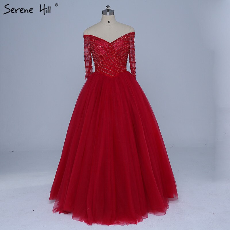 En oferta, sin devolución ni reembolso, escote barco, cuentas, lentejuelas, tul, vestido de noche, rojo vino, sexy, vestido de novia, vestido de noche, bata de noche 2025, foto real LA6393