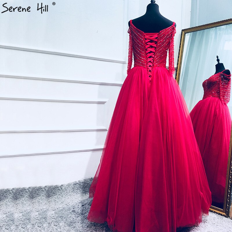 En oferta, sin devolución ni reembolso, escote barco, cuentas, lentejuelas, tul, vestido de noche, rojo vino, sexy, vestido de novia, vestido de noche, bata de noche 2025, foto real LA6393