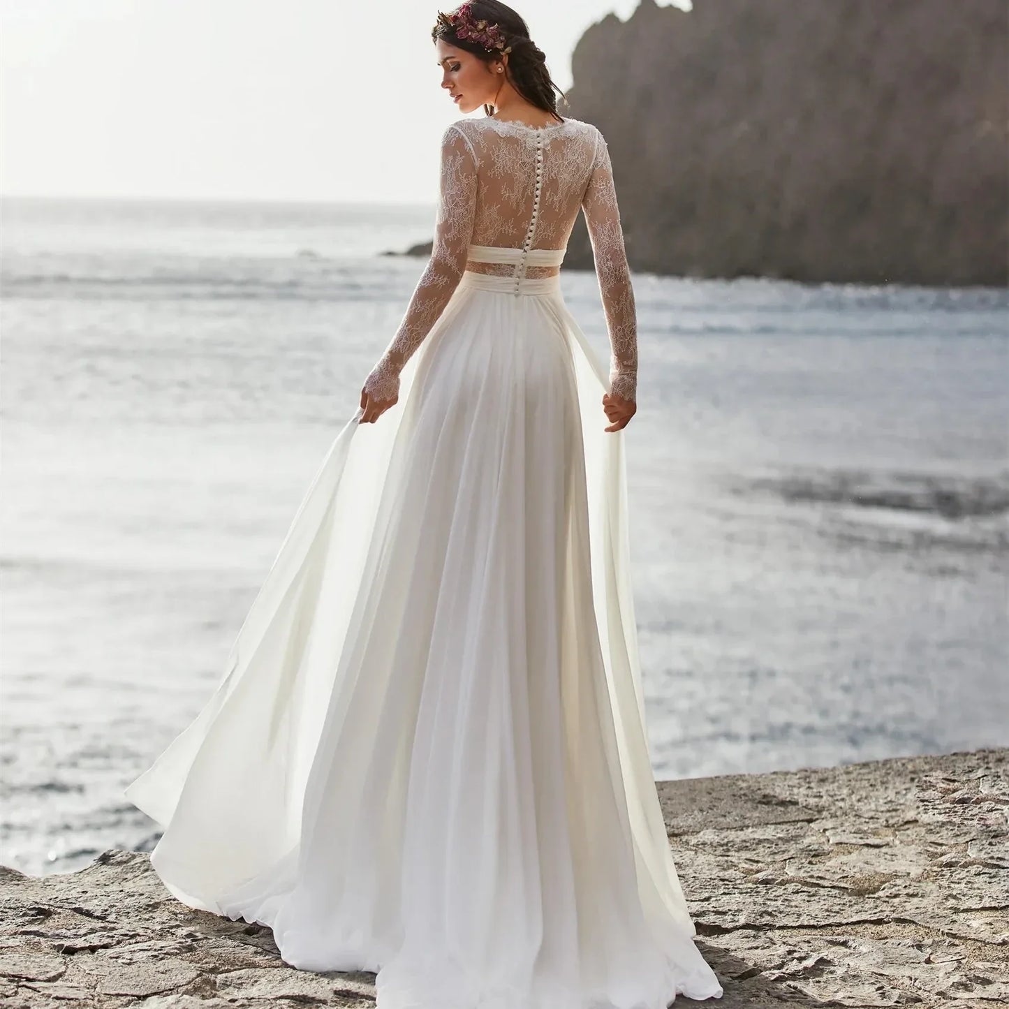 Wedding Dresses A-Line V-Neck Bridal Gowns Long Sleeves Chiffon And Satin Robes For Formal Party 2024 Vestidos De Novia-payinti