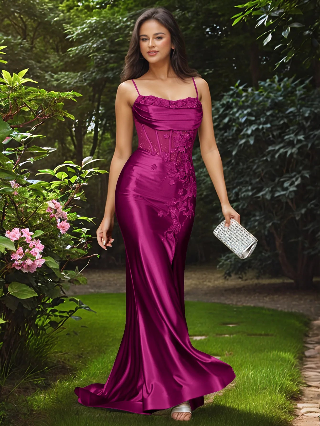 3d Rose Strapless Mermaid Prom Dress Long with Sheer Bodice