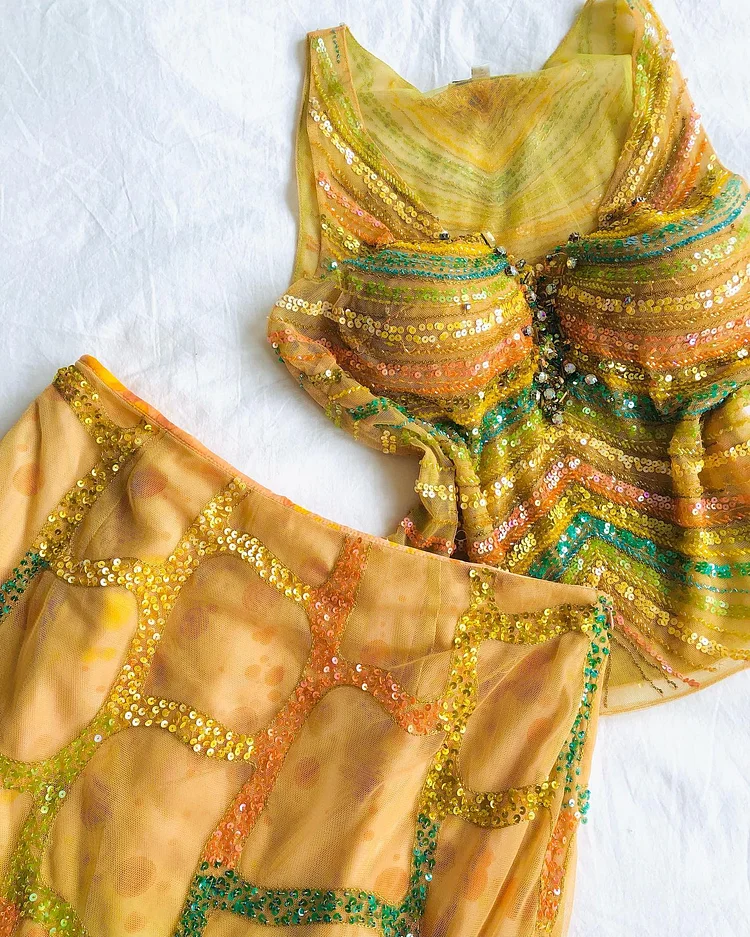 Hübsches V-Ausschnitt Chiffon Pailletten Zweiteiliges Abendkleid Y8299