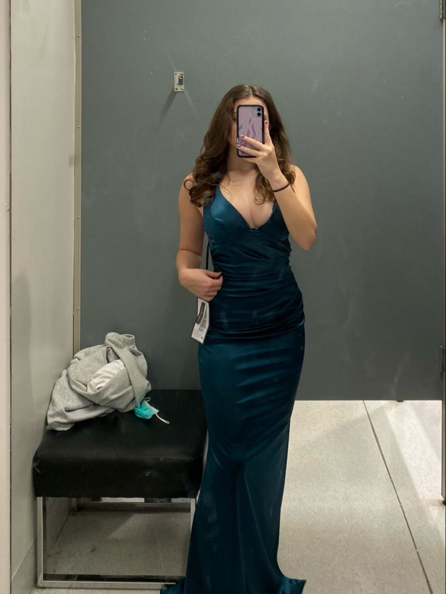 Vestido largo formal de satén para mujer, color verde azulado, con espalda de tiras y sin mangas, Y2928