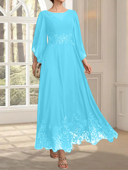 Vestido de gasa con encaje y lentejuelas para madre de la novia, corte A, escote ilusión, largo hasta los tobillos