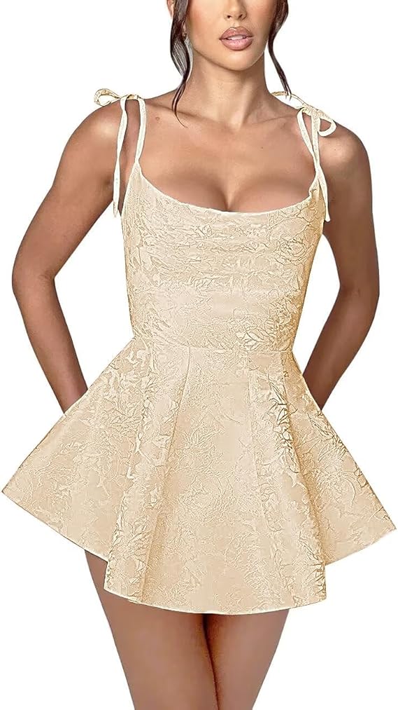Vestido de fiesta corto de satén sin mangas con tirantes finos y corte en A para el regreso a casa. Vestidos de fiesta de jacquard.