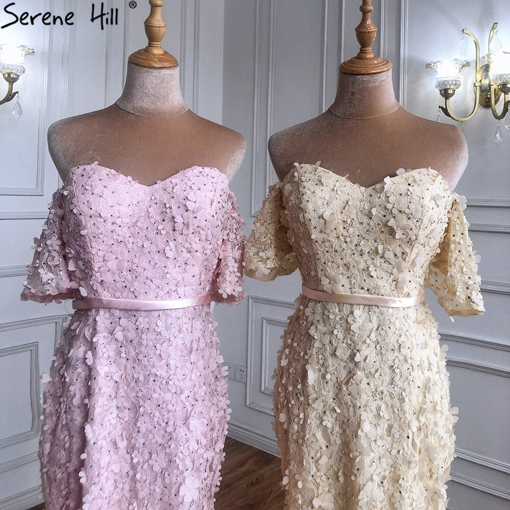 En oferta, sin devolución ni reembolso. Oferta, vestido de cóctel elegante y sexy de manga corta color champán, hecho a mano con flores y cristales, vestidos de cóctel para fiesta 2025 LA60730